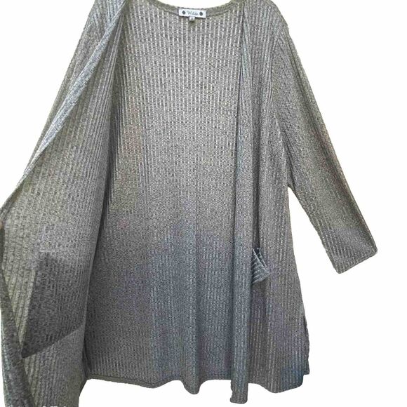WildeWomencardigan 3X Grey Color Front Pocket Long Sleeves Boho Front Duster EUC - Picture 2 of 10